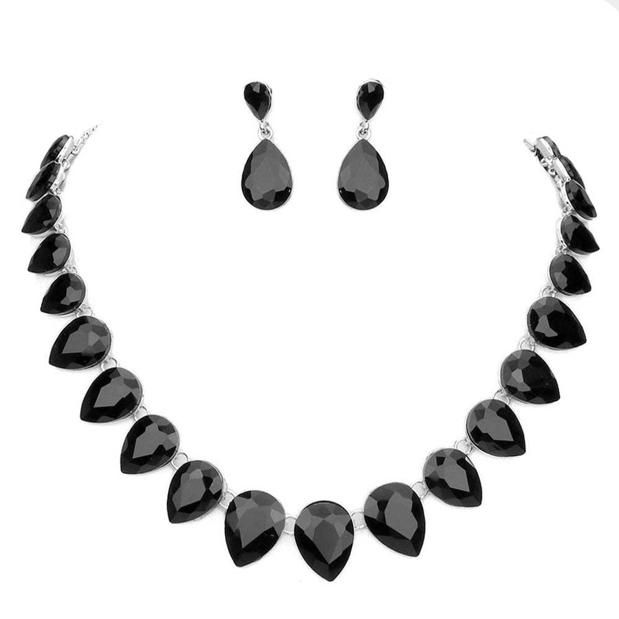 Black Teardrop Stone Link Evening Necklace. Wear together or separate according to your event, versatile enough for wearing straight through the week, perfectly lightweight for all-day wear, coordinate with any ensemble from business casual to everyday wear, the perfect addition to every outfit.