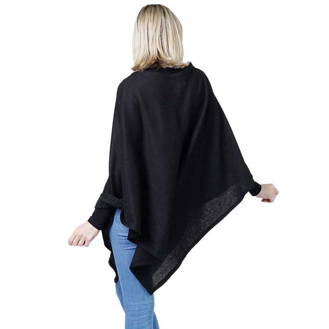 Black Textured Jersey Poncho, Trendy, classy and sophisticated, Trendy soft natural Textured poncho wrap is perfect for every day wear. Wear it with jeans or evening dress, versatile and stylish. Great travel accessory or everyday use, lightweight, warm and cozy. You can throw it on over so many pieces elevating any casual outfit! Perfect Gift for Wife, Mom, Birthday, Holiday, Christmas, Anniversary, Fun Night Out.
