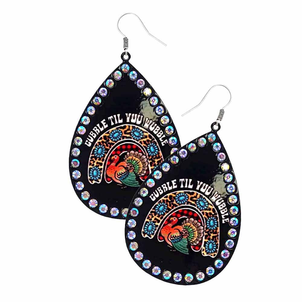 Black Thanksgiving Turkey Printed Teardrop Metal Dangle Earrings, Get ready with these  Turkey Printed earrings as part of your festive outfit. The colors are vibrant and the design is a seasonal delight. This earrings can be worn for Halloween parties, cosplay, costume party, display, birthday, Thanksgiving, events, festivals, and so on, also nice for festive decorations gifts for your friend's and families.