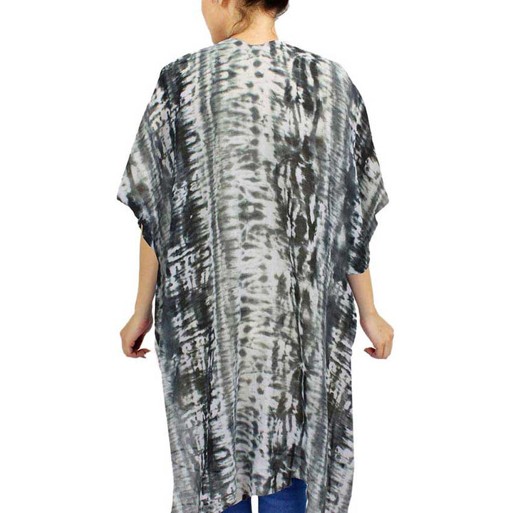 Black Tie Dye Cover Up Kimono Poncho, on trend & fabulous, a luxe addition to any weather ensemble. The perfect accessory, luxurious, trendy, super soft chic capelet, keeps you very comfortable. You can throw it on over so many pieces elevating any casual outfit! Perfect Gift for Wife, Mom, Birthday, Holiday, Anniversary, Fun Night Out.