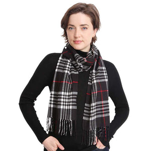 Black Trendy Plaid Check Patterned Oblong Scarf, accent your look with this soft oblong scarf to receive compliments. It's beautifully designed with Plaid Check which makes your beauty more enriched. Highly versatile scarf and great for daily wear in the cold winter to protect you against the chill. A great wardrobe staple.