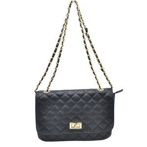Black Trendy Quilted Vegan Leather Messenger Crossbody Bag, A classic quilted bag never goes out of style, This cross-body bag is a stylish day-to-night accessory. It's a simple but eye-catching accessory to enrich your look with any outfit. The outer is adorned with quilting and stamped with branded hardware and you'll find a roomy compartment inside complete with a zipped pocket. Use it for a look that will get you noticed style with your glam outfit