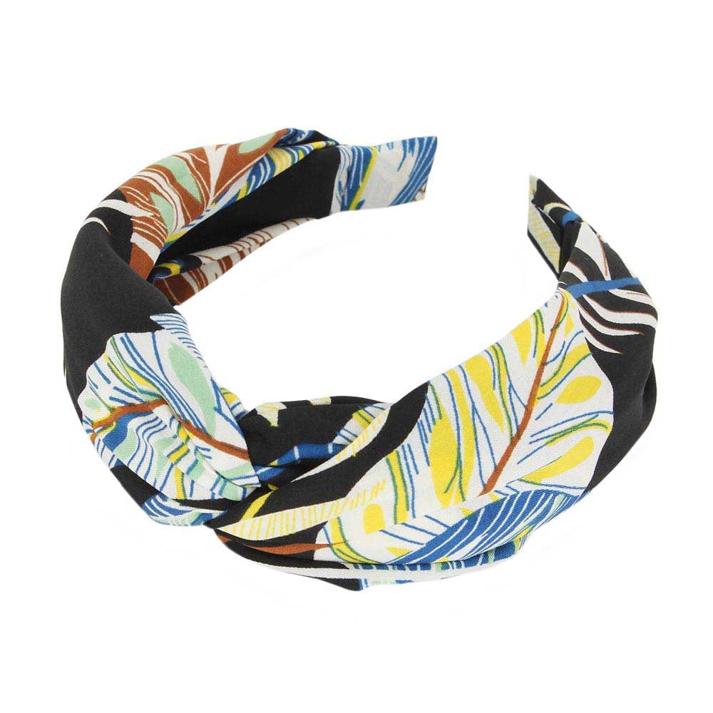 Light Blue Tropical Leaf Patterned Twisted Headband, create a natural & beautiful look while perfectly matching your color with the easy-to-use leaf-twisted headband. Push your hair back and spice up any plain outfit with this tropical leaf patterned headband! Be the ultimate trendsetter & be prepared to receive compliments wearing this chic headband with all your stylish outfits! 