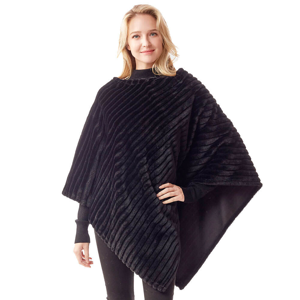 Black Vertical Faux Fur Poncho Outwear Shawl Cover, the perfect accessory, luxurious, trendy, super soft chic capelet, keeps you warm and toasty. You can throw it on over so many pieces elevating any casual outfit! Perfect Gift Birthday, Holiday, Christmas, Anniversary, Wife, Mom, Special Occasion