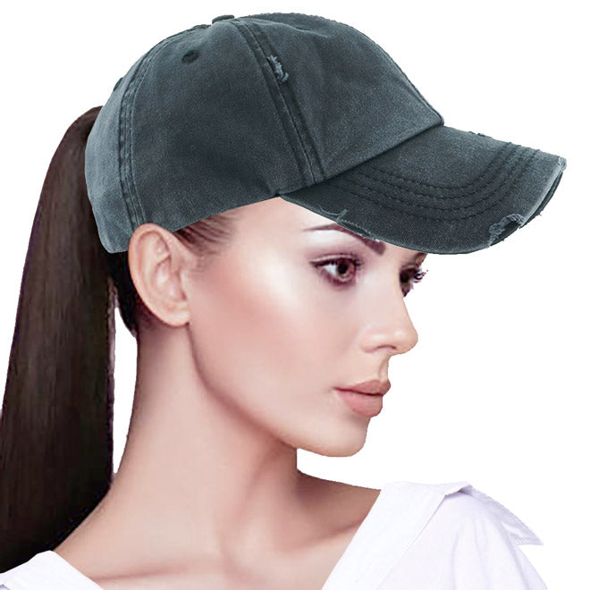 Black Distressed Baseball Cap, Black Vintage Ponytail Baseball Cap, comfy vintage cap great for a bad hair day, pull your bun or ponytail thru the back opening, great for keeping your hair away from face while exercising, running, playing sports or just taking a walk. Perfect Birthday Gift, Mother's Day Gift, Anniversary Gift, Thank you Gift, Graduation Gift