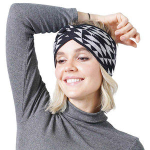 Black Western Pattern Knit Headband. Whether you're having a bad hair day, want to wear a pony tail, or have gorgeous cascading curls. This head warmer tops off your style with the perfect touch, knotted headband creates a cozy, trendy look, both comfy and fashionable with a pop of color. Perfect for ice-skating, skiing, camping, or any cold activities. This Head Warmer makes a perfect gift for your loved ones!