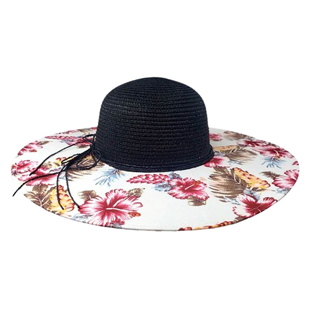 Black White Flower Leaf Patterned Straw Sun Hat, fashionable design and vibrant color will make you more attractive. It's a great accessory for any outfit. whether you’re basking under the summer sun at the beach, lounging by the pool, or kicking back with friends at the lake, these sun hats can keep you cool and comfortable even when the sun is high in the sky. 