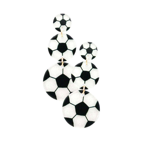 Acetate Soccer Link Earrings - Black White
