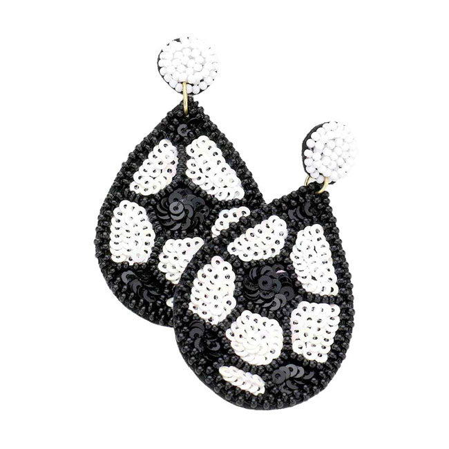 Black Felt Back Sequin Beaded Soccer Teardrop Dangle Earrings. Look like the ultimate fashionista with these Earrings! Add something special to your outfit ! It will be your new favorite accessory. Perfect Birthday Gift, Anniversary Gift, Mother's Day Gift, Graduation Gift, Prom Jewelry, Just Because Gift, Thank you Gift.