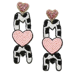 Black Mom Heart Beaded Earrings, Take your love for statement accessorizing to a new level of affection with the heart-beaded earrings. With a heart design, these earrings add a gorgeous glow to any outfit. Adorable and will get you into that holiday mood in an instant! Wear these gorgeous beaded earrings to make you stand out from the crowd & show your trendy choice this valentine's.