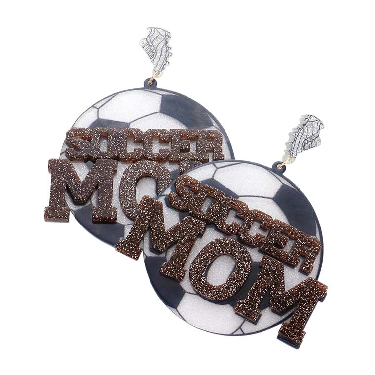 Black White Soccer Mom Message Glittered Resin Ball Dangle Earrings, Make your mother feel special by giving these soccer mom Earrings as a gift and expressing your love for your mother on her special Day. A great gift item for mother's day, thank you, birthday, & other meaningful days related to your mom.