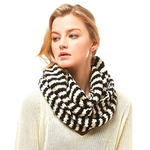 Black White Striped Chenille Infinity Scarf, delicate, warm, on trend & fabulous, a luxe addition to any cold-weather ensemble. This striped Infinity scarf combines great fall style with comfort and warmth. It's a a perfect weight can be worn to complement your outfit, or with your favorite fall jacket. Great for daily wear in the cold winter to protect you against chill, classic infinity-style scarf & amps up the glamour with plush material that feels amazing snuggled up against your cheeks.