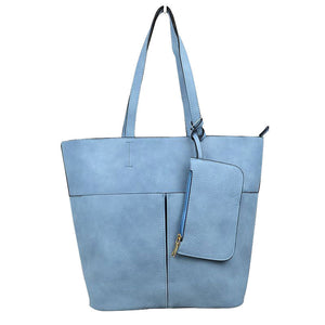 Blue 3 In 1 Large Soft  Leather Women's Tote Handbags, There's spacious and soft leather tote offers triple the styling options. Featuring a spacious profile and a removable pouch makes it an amazing everyday go-to bag. Spacious enough for carrying any and all of your outgoing essentials. The straps helps carrying this shoulder bag comfortably. Perfect as a beach bag to carry foods, drinks, big beach blanket, towels, swimsuit, toys, flip flops, sun screen and more.