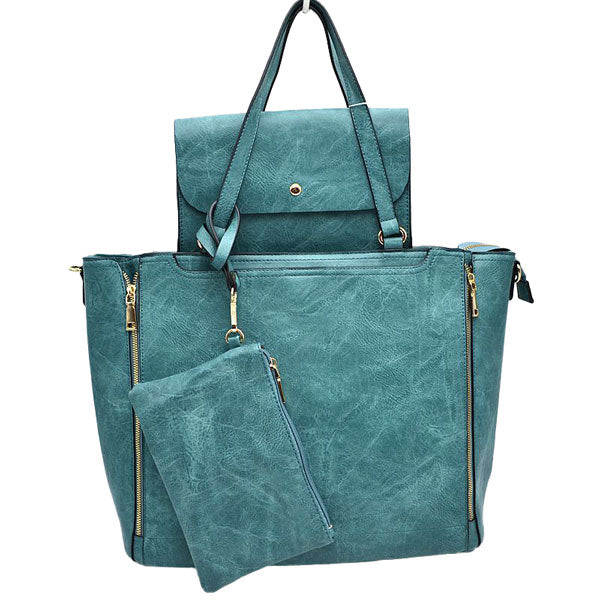 Blue 3 in 1 Side Zipper Women's Handbag set. Ideal for parties, events, holidays, pair these handbags with any ensemble for a polished look. Versatile enough for using straight through the week, perfect for carrying around all-day. Great Birthday Gift, Anniversary Gift, Mother's Day Gift, Graduation Gift, Valentine's Day Gift. Wear as a crossbody, shoulder bag, or hand carry for your favorite look. 