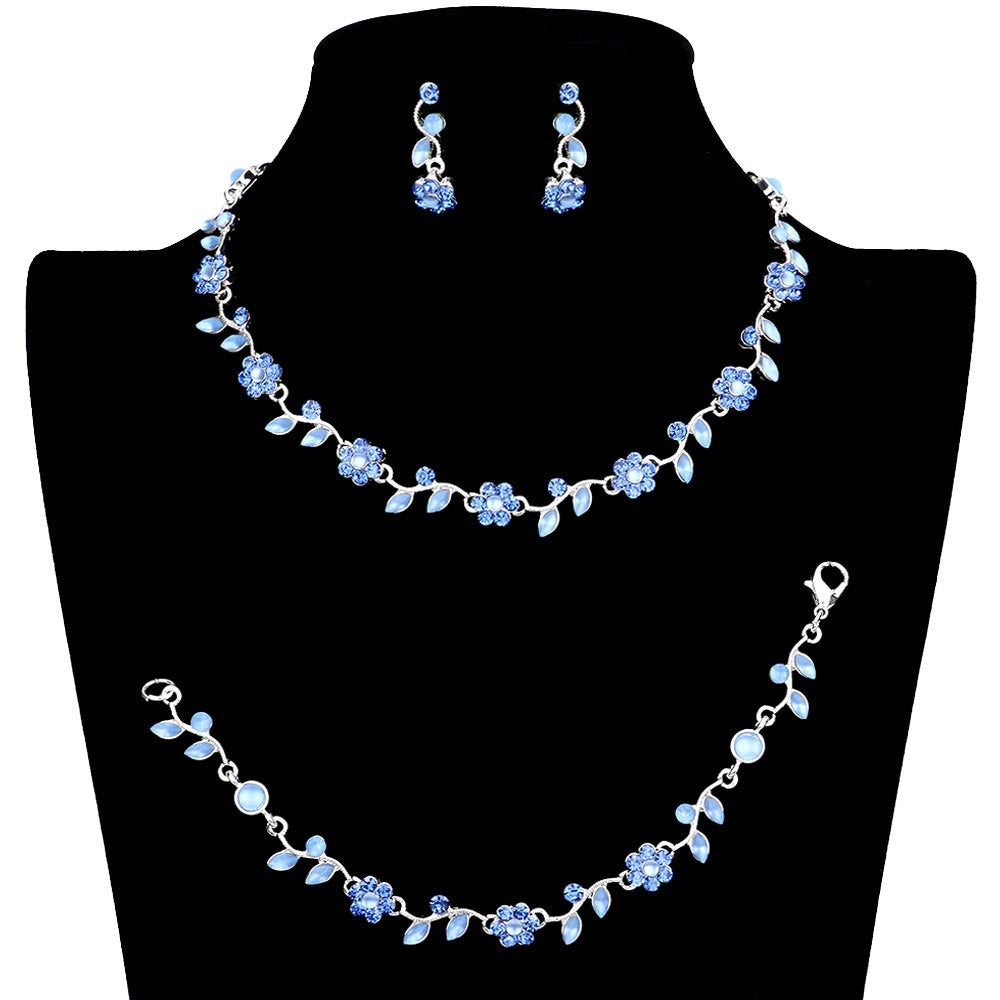 Blue 3PCS Flower Leaf Cluster Rhinestone Necklace Jewelry Set, These gorgeous Rhinestone pieces will show your class on any special occasion. The elegance of these rhinestones goes unmatched. Get ready with these bright stunning fashion Jewelry sets, and put on a pop of shine to complete your ensemble. Simple sophistication gives a lovely fashionable glow to any outfit style. Simple sophistication, dazzling polished, is a timeless beauty that makes a notable addition to your collection.