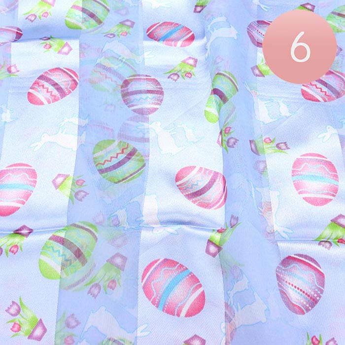 Blue 6PCS Satin Striped Easter Egg Pattern Print Scarf, perfect to accent your outlook with the Easter Sunday Satin Striped easter egg print scarves & show your love for Easter. Great as a neck scarf, head wrap, shawl, beach sarong, headscarf, wrap skirt, etc. The lightweight and nice scarf can be worn all year round in all weather and especially in the Easter holiday. 