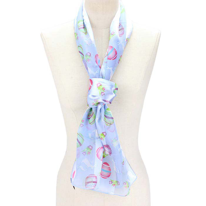 Blue 6PCS Satin Striped Easter Egg Pattern Print Scarf, perfect to accent your outlook with the Easter Sunday Satin Striped easter egg print scarves & show your love for Easter. Great as a neck scarf, head wrap, shawl, beach sarong, headscarf, wrap skirt, etc. The lightweight and nice scarf can be worn all year round in all weather and especially in the Easter holiday. 