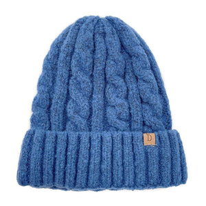 Blue Acrylic One Size Cable Knit Cuff Beanie Hat, Before running out the door into the cool air, you’ll want to reach for these toasty beanie to keep your hands warm. Accessorize the fun way with these beanie, it's the autumnal touch you need to finish your outfit in style. Awesome winter gift accessory!
