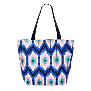 Blue Aztec Patterned Beach Tote Bag, whether you're shopping, heading to the pool, or the beach, this aztec  patterned beach tote bag is the perfect accessory. Keep your essentials safe on the go while still having standout style, roomy enough to tote all your items for a day. It's a Perfect birthday gift, anniversary gift, Mother's Day gift, holiday getaway, or any other occasion.
