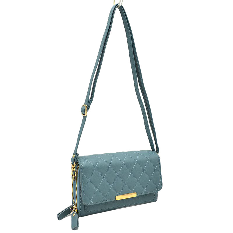 Blue Beautiful Minimalist PU Lather Quilted Flap Bag, This cross-body bag is a stylish day-to-night accessory. It's a simple but eye-catching accessory to enrich your look with any outfit. The outer is adorned with quilting and stamped with branded hardware and you'll find a roomy compartment inside complete with a zipped pocket. Versatile enough for wearing straight through the week, perfectly lightweight to carry around all day.