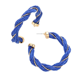 Blue Braided Raffia Hoop Earrings, enhance your attire with these beautiful raffia hoop earrings to show off your fun trendsetting style. Can be worn with any daily wear such as shirts, dresses, T-shirts, etc. These raffia hoop earrings will garner compliments all day long. Whether day or night, on vacation, or on a date, whether you're wearing a dress or a coat, these earrings will make you look more glamorous and beautiful.