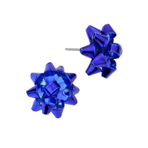 Blue Christmas Gift Bow Charm Detailed Christmas Present Holiday Stud Earrings; get into the Christmas spirit with our gorgeous handcrafted Christmas earrings, they will dangle on your earlobes & bring a smile to those who look at you. Perfect Gift December Birthdays, Christmas, Stocking Stuffers, Secret Santa, BFF, etc