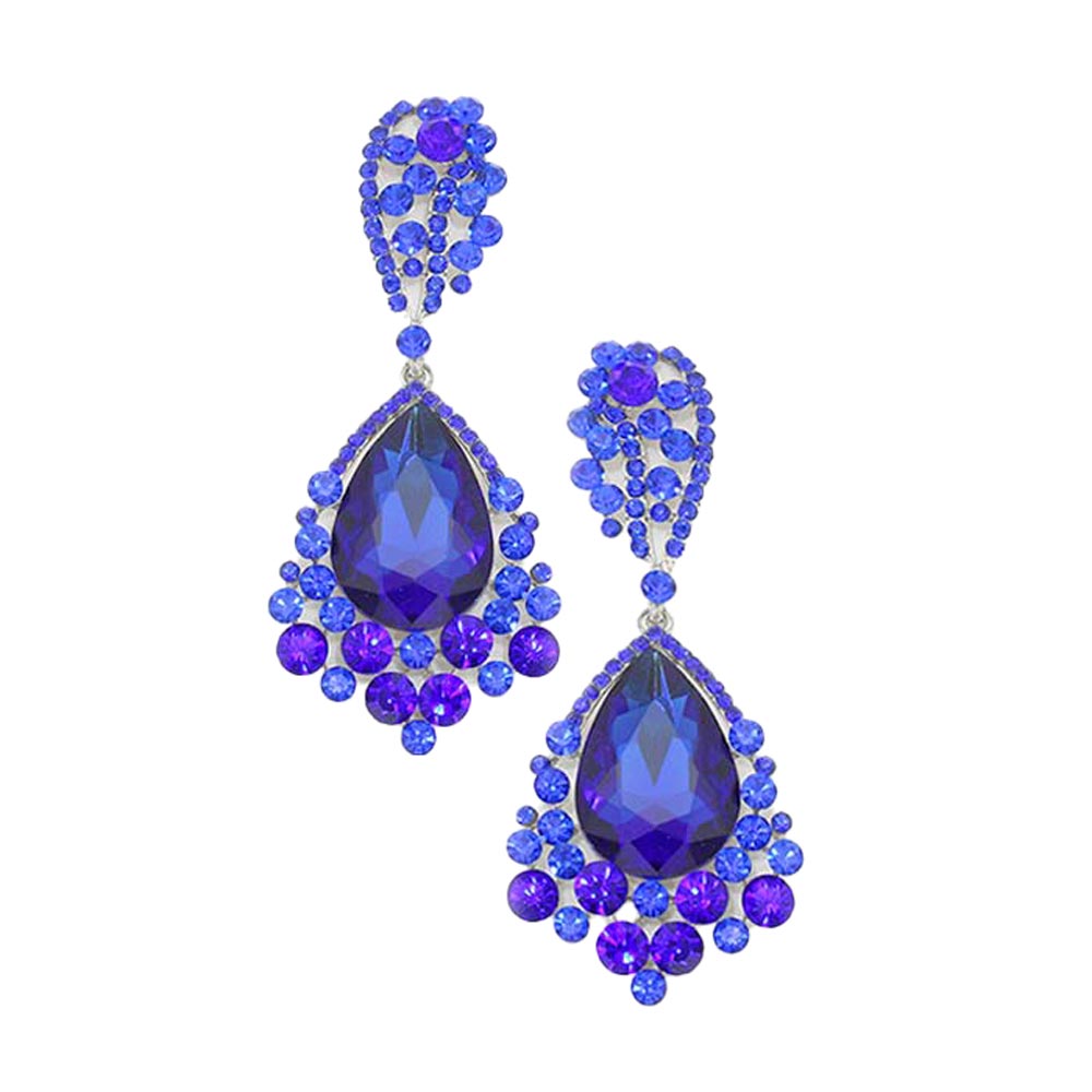 Blue Chunky Crystal Rhinestone Teardrop Bubble Evening Earrings, coordinate these earrings with any special outfit to draw the attention of the crowd on special occasions. Wear these evening earrings to show your unique yet attractive & beautiful choice on special days. These rhinestone earrings will dangle on your earlobes to show the perfect class and make others smile with joy.