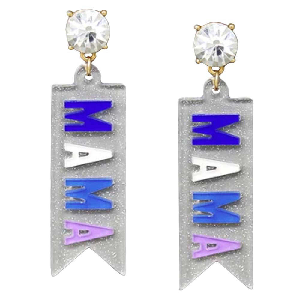 Blue Clear Mama Glitter Acrylic Drop Earrings, are beautifully designed with a Message theme that will make a glowing touch on everyone. Ideal for wearing while going out with mom or on mother's day, valentine's day, family occasion, mom's birthday, & other meaningful occasions with mom. Make your mom smile with these earrings!