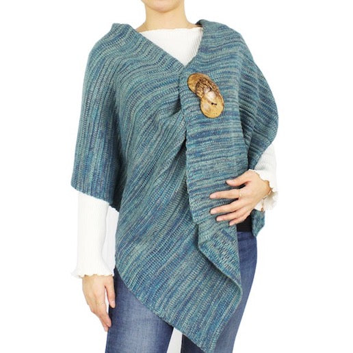 Blue Coconut Button Accented Knit Patterned Shawl Cape Poncho Outwear Ruana, the perfect accessory, luxurious, trendy, super soft chic capelet, keeps you warm & toasty. You can throw it on over so many pieces elevating any casual outfit! Perfect Gift Birthday, Holiday, Christmas, Anniversary, Wife, Mom, Special Occasion