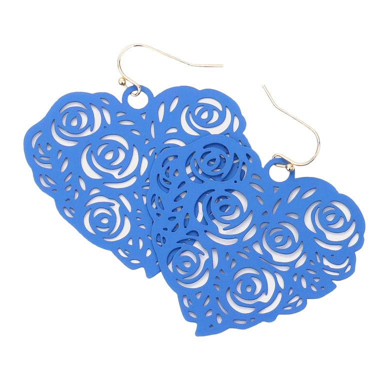 Blue Cut Out Flower Detailed Brass Metal Heart Dangle Earrings, Take your love for accessorizing to a new level of affection with the floral heart dangle earrings. These earrings are crafted with metal & a heart design that adds a gorgeous glow to any outfit. Adorable and will get you into that lovely mood in an instant! Wear these gorgeous earrings to make you stand out from the crowd & show your trendy choice this valentine.