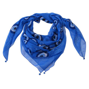 Blue Evil Eye Print Scarf, thin and light weight with the classic evil eye motif brings retro and classic in a timeless piece. Not only will you be fashion forward but also fashionably protected! These Fancy Scarf are great for indoor and outdoor events alike. It'll definitely become a favorite in your accessories collection. Suitable for Holiday, Casual or any Occasions in Spring, Summer and Autumn. 