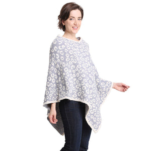 Blue Fall Winter One Size Leopard Patterned Poncho, the perfect accessory, luxurious, trendy, super soft chic capelet, keeps you warm and toasty. You can throw it on over so many pieces elevating any casual outfit! Perfect Gift for Wife, Mom, Birthday, Holiday, Christmas, Anniversary, Fun Night Out