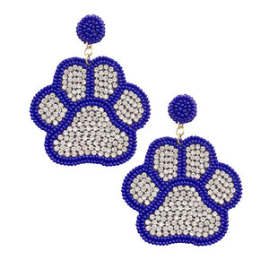 Blue Felt Back Seed Beaded Trimmed Bling Paw Dangle Earrings, Seed Beaded Trimmed Bling Paw Dangle earrings fun handcrafted jewelry that fits your lifestyle, adding a pop of pretty color. Enhance your attire with these vibrant artisanal earrings to show off your fun trendsetting style. Great gift idea for Wife, Mom, or your Loving One.