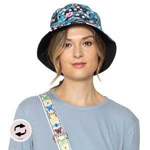 Blue Flower Leaf Reversible Bucket Hat, adds a great accent to your wardrobe, This elegant, timeless & classic Bucket Hat looks cool & fashionable. Perfect for that bad hair day, or simply casual everyday wear; Great gift for that fashionable on-trend friend. Perfect Gift Birthday, Holiday, Christmas, Anniversary, Valentine's Day