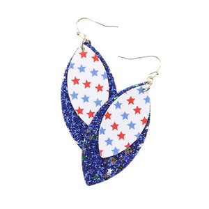 Blue Show your love for the USA with this sweet Faux Leather American USA Flag Star Glitter Teardrop Earrings. Star pattern for a bit of fashionable fireworks flair. Faux Leather American USA Flag Earrings, great for Independence Day, 4th of July, Memorial Day, Flag Day, Labor Day, Election Day, Veterans Day, President Day