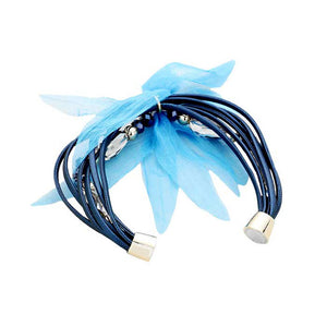 Blue Gold Multi Strand Cord Beaded Mesh Flower Magnetic Bracelet Make a statement with these message bracelets, very easy to put on, take off and so comfortable for daily wear. Pair these with tee and jeans and you are good to go. It will be your new favorite go-to accessory. Perfect Birthday gift, friendship day, Mother's Day, Graduation Gift.