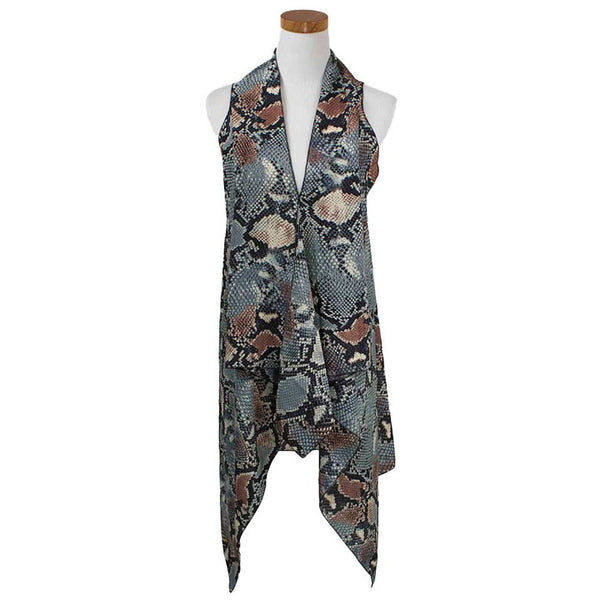 Blue Gray Snake Skin Pattern Scarf Vest Poncho, on trend & fabulous, a luxe addition to any cold-weather ensemble. The perfect accessory, luxurious, trendy, super soft chic capelet, keeps you warm and toasty. You can throw it on over so many pieces elevating any casual outfit! Perfect Gift for Wife, Mom, Birthday, Holiday, Anniversary, Fun Night Out.