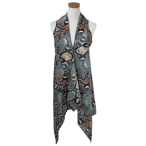 Blue Gray Snake Skin Pattern Scarf Vest Poncho, on trend & fabulous, a luxe addition to any cold-weather ensemble. The perfect accessory, luxurious, trendy, super soft chic capelet, keeps you warm and toasty. You can throw it on over so many pieces elevating any casual outfit! Perfect Gift for Wife, Mom, Birthday, Holiday, Anniversary, Fun Night Out.
