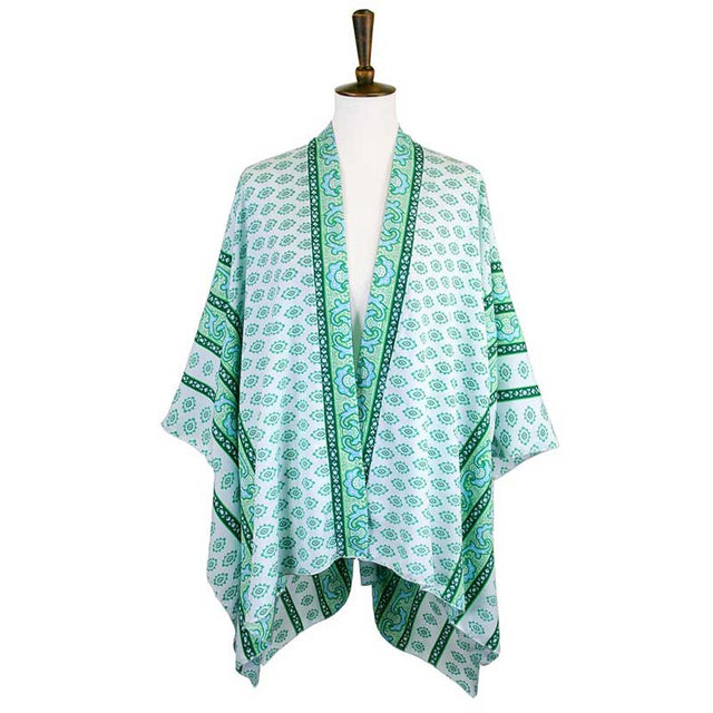 Blue Greek Mati Mataki Printed Cover Up Kimono Poncho, The lightweight Kimono top is made of soft and breathable Polyester material. The fashionista Poncho Cover up with open front design, simple basic style, easy to put on and down. Perfect Gift for Wife, Birthday, Holiday, Anniversary, Just Because Gift, Fun Night Out.