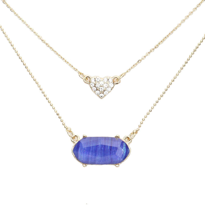 Blue Heart Hexagon Bead Pendant Double Layered Necklace. Beautifully crafted design adds a gorgeous glow to any outfit. Jewelry that fits your lifestyle! Perfect Birthday Gift, Anniversary Gift, Mother's Day Gift, Anniversary Gift, Graduation Gift, Prom Jewelry, Just Because Gift, Thank you Gift.