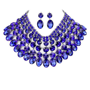 Blue Hematite Crystal Glass Bib Statement Necklace, designed to accent the neckline, oversized crystals dangle earrings, which are a perfect way to add sparkle to everything, showing off your elegance. Wear together or separate according to your event, versatile enough for wearing straight through the week, perfectly lightweight for all-day wear, coordinate with any ensemble from business casual to everyday wear, the perfect addition to every outfit. Adds a touch of beautiful inspired beauty to your look.