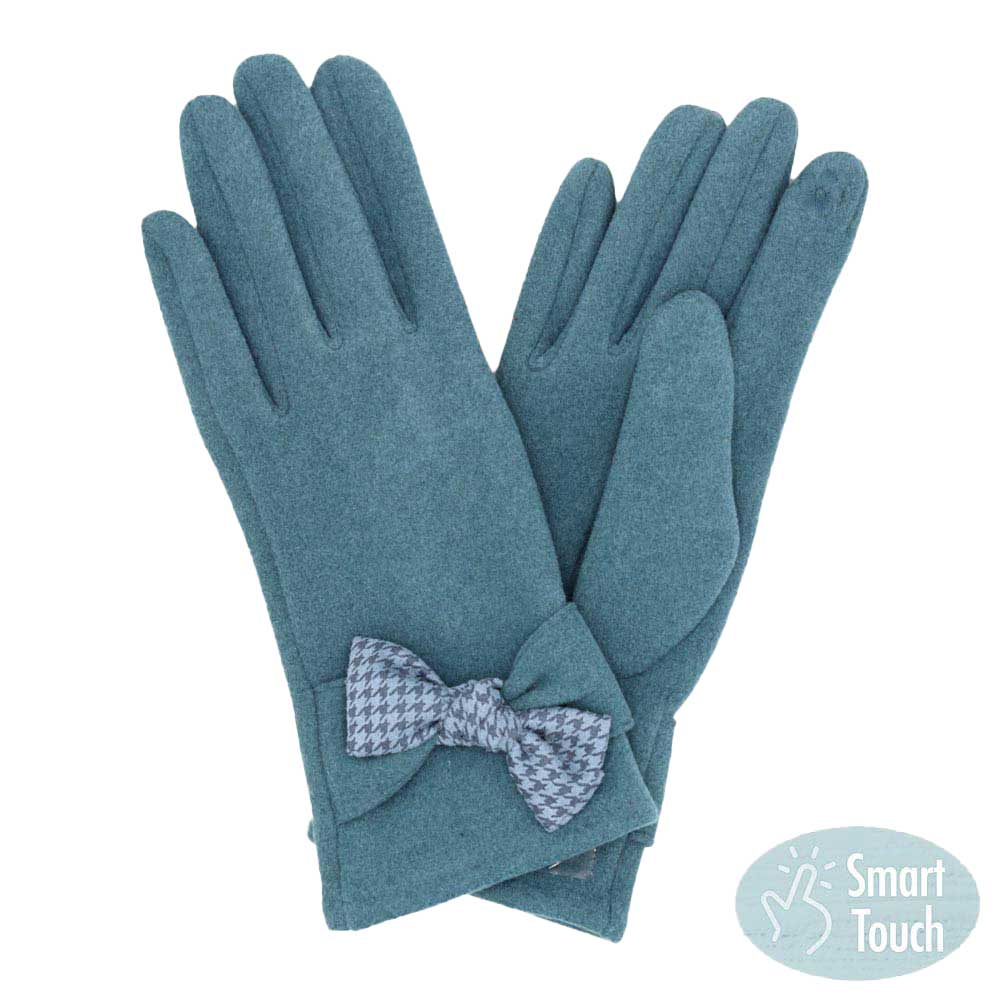 Blue Houndstooth Bow Smart Gloves, Comfy & toasty, classic chic designed with a touchscreen compatible fingertip for extra practicality, ensuring you can answer emails without getting frostbite with cozy-looking are the perfect blend of utility and style.  A fashionable eye catcher bow smart gloves, will quickly become one of your favorite accessories, Awesome winter gift accessory!