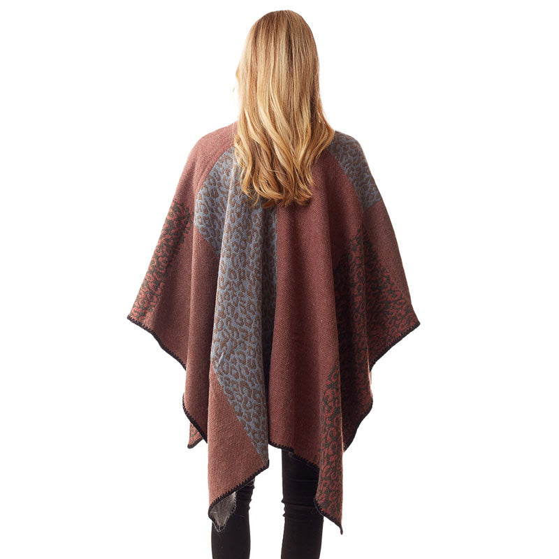 Blue Leopard Patterned Stitch Ruana Poncho, the perfect accessory, luxurious, trendy, super soft chic capelet, keeps you warm and toasty. You can throw it on over so many pieces elevating any casual outfit! Perfect Gift for Wife, Mom, Birthday, Holiday, Christmas, Anniversary, Fun Night Out