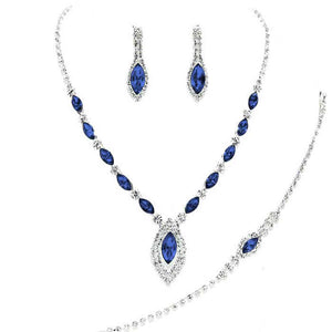 Blue Marquise Rhinestone Necklace Jewelry Set. These Necklace jewelry sets are Elegant. Beautifully crafted design adds a gorgeous glow to any outfit. Jewelry that fits your lifestyle! Perfect Birthday Gift, Valentine's Gift, Anniversary Gift, Mother's Day Gift, Anniversary Gift, Graduation Gift, Prom Jewelry, Just Because Gift, Thank you Gift.