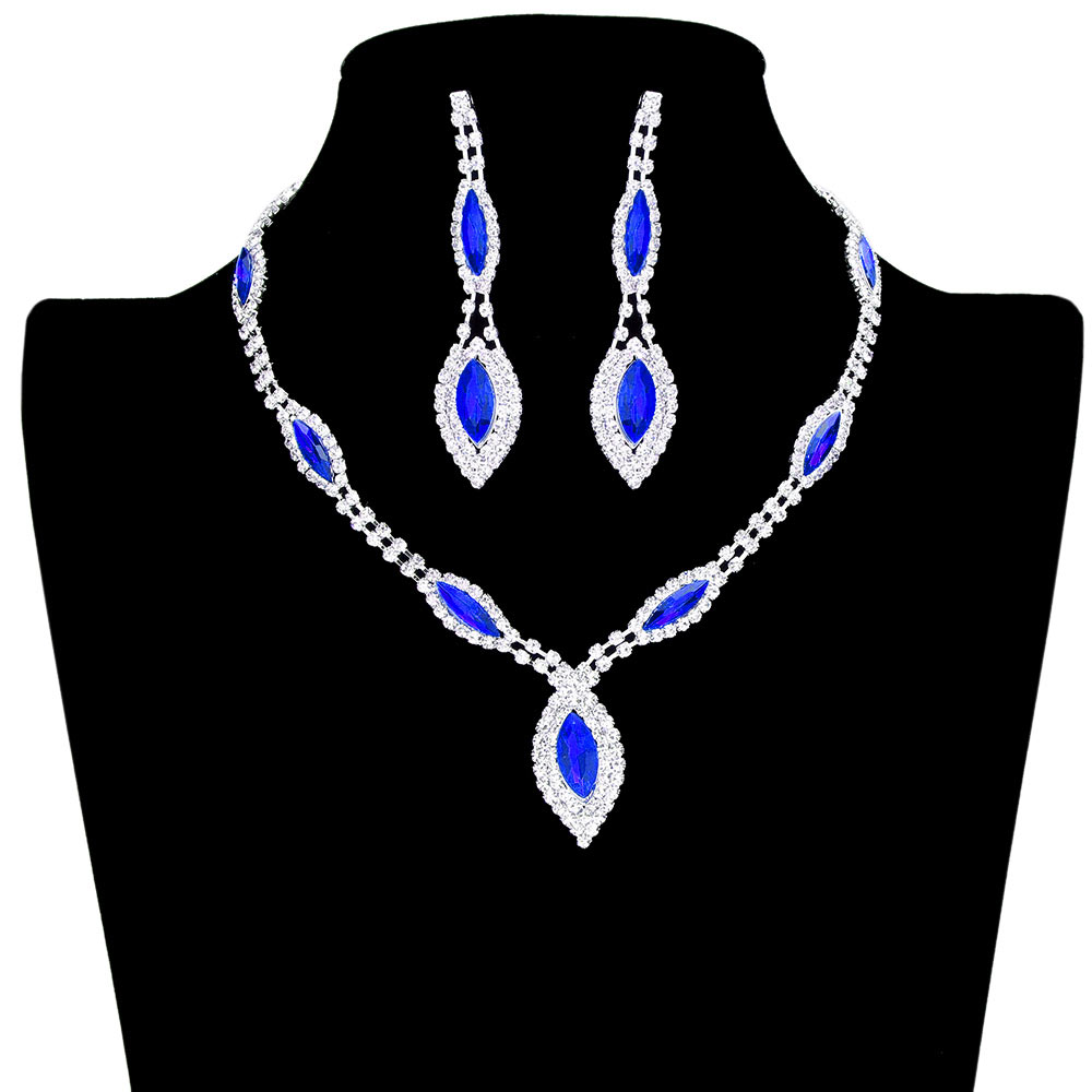 Blue Trendy Marquise Stone Accented Rhinestone Necklace, get ready with this rhinestone necklace to receive the best compliments on any special occasion. Put on a pop of color to complete your ensemble and make you stand out on special occasions. Awesome gift for anniversaries, Valentine’s Day, or any special occasion.