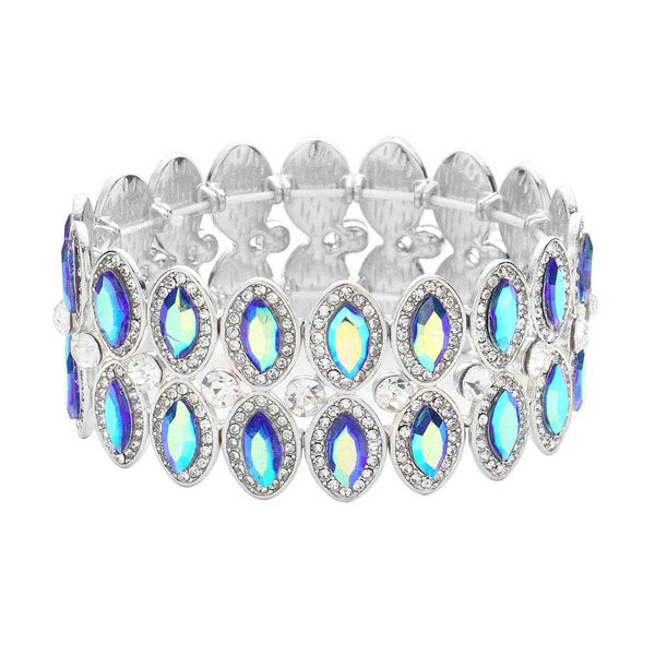 Blue Marquise Stone Accented Stretch Evening Bracelet. Get ready with these Stretch evening Bracelet, put on a pop of color to complete your ensemble. Perfect for adding just the right amount of shimmer & shine and a touch of class to special events. Perfect Birthday Gift, Anniversary Gift, Mother's Day Gift, Graduation Gift.