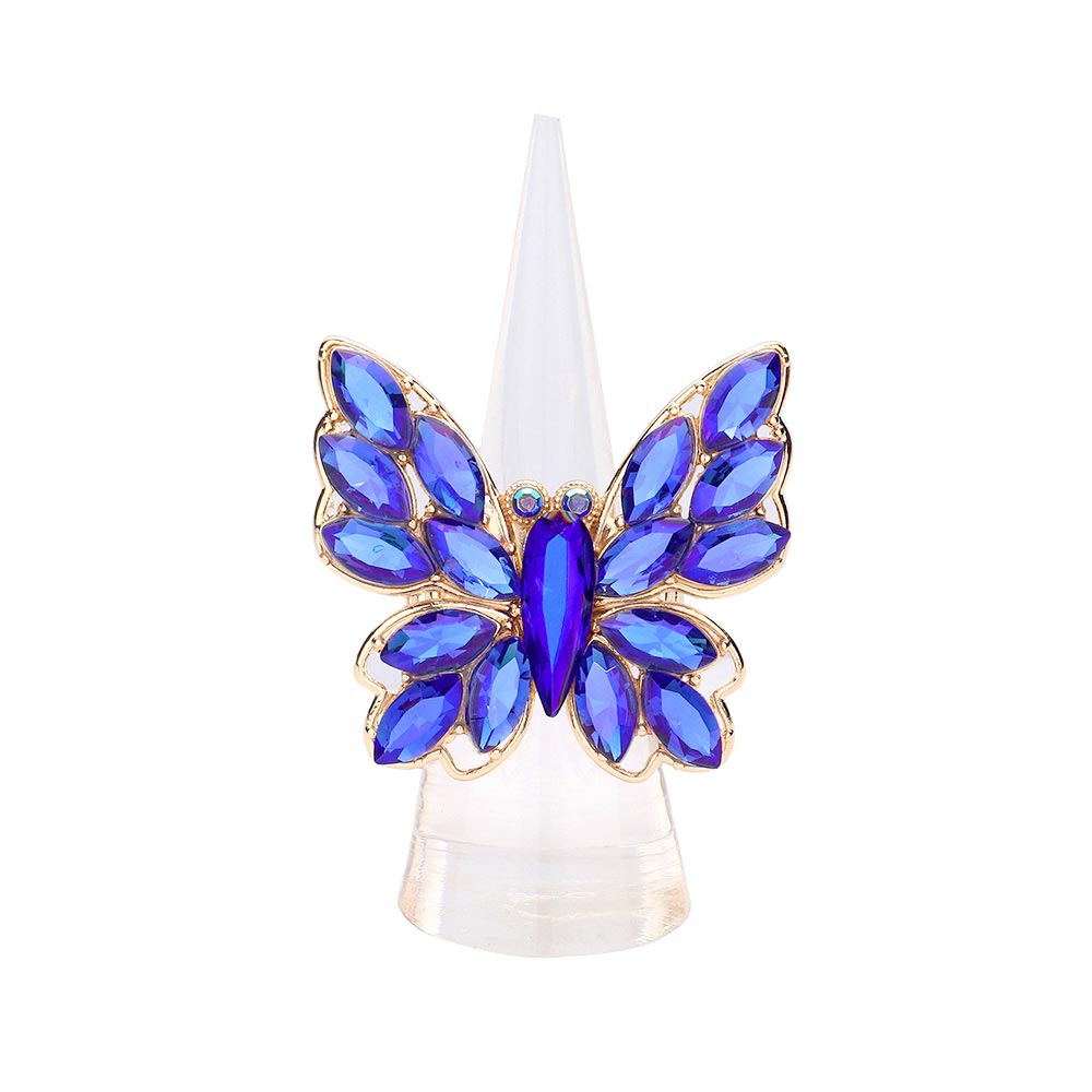Blue Marquise Stone Cluster Butterfly Stretch Ring, is nicely designed with a Bug, Butterfly-theme that will bring a smile when you will gift this beautiful Stretch Ring. Perfect for adding just the right amount of shimmer & shine and a touch of class to any special events or occasion. These are Perfect for any occasion.