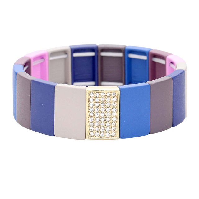 Blue Multi Colorful Wood Rectangle Rhinestone Pave Stretch Bracelet, The combination of rhinestone and wooden theme adds an extra glow to your outfit on special occasions. Pair these with a tee and jeans and you are good to go. Jewelry that fits your lifestyle! It will be your new favorite go-to accessory. create the mesmerizing look you have been craving on any special occasion!