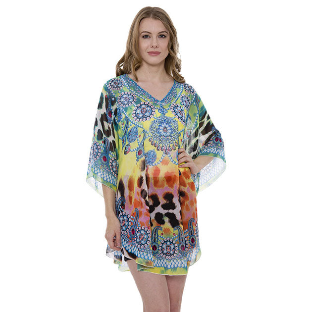 Blue Multi Mixed Print Cover Up Poncho, this lightweight Cover Up poncho featuring mixed  print and a relaxed silhouette. A fashionable eye catcher, will quickly become one of your favorite accessories, Look perfectly breezy and laid-back as you head to the beach. Great for dating, hanging out, vacation, holiday, outwear. Perfect Gift for Wife, Birthday, Holiday, Fun Night Out.