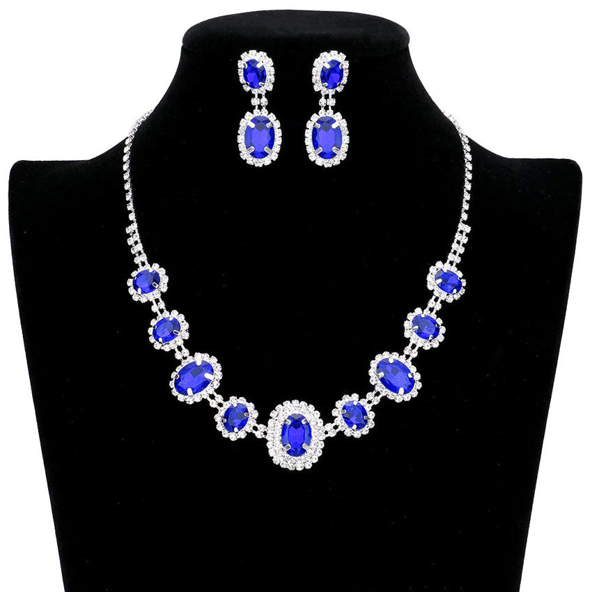Blue Oval Stone Accented Rhinestone Trimmed Necklace, These gorgeous Rhinestone pieces will show your class in any special occasion. Designed to accent the neckline, a fashion faithful, adds a gorgeous stylish glow to any outfit style, jewelry that fits your lifestyle! Suitable for wear Party, Wedding, Date Night or any special events. Perfect gift for Birthday, Anniversary, Valentine’s Day gift or any special occasion.